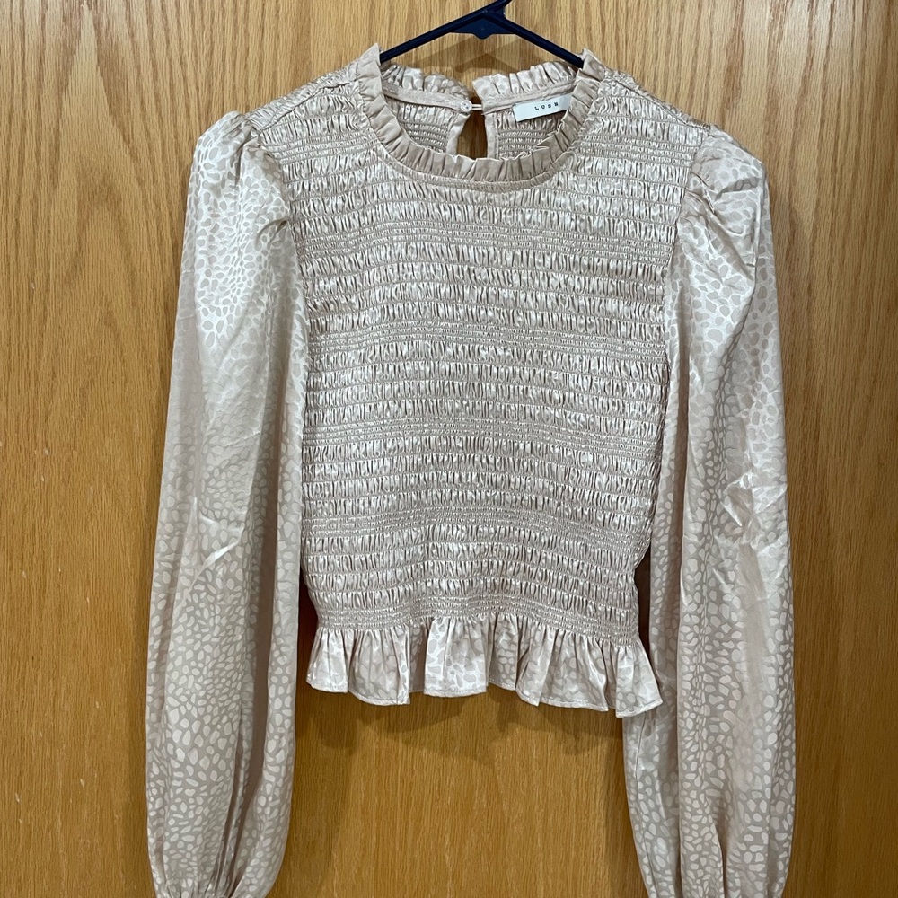 Lush Cream Puff Sleeve Blouse with Peter Pan Collar